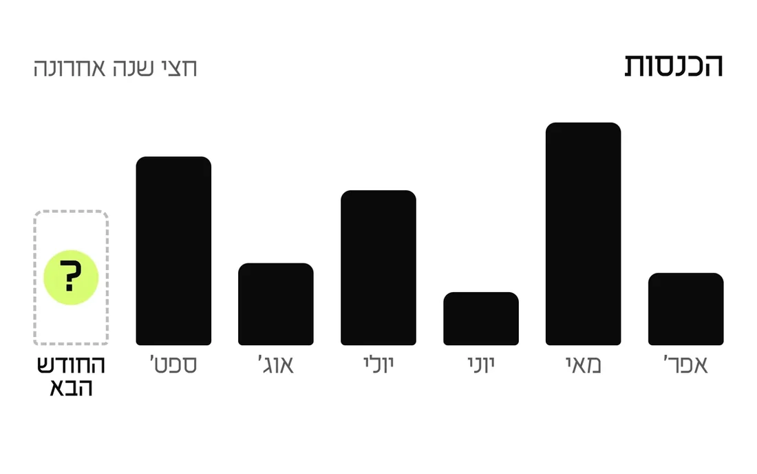 גרף הכנסות שקופץ בין חודש מלא לחודש ריק